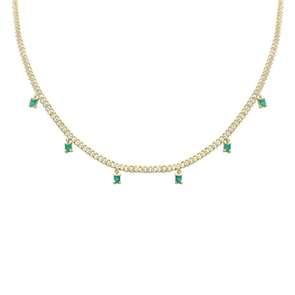 <span style="color:purple">SPECIAL!</span> 2.44ct G SI 14K Yellow Gold Diamond & Emerald Gemstone Cuban Chain Necklace 13+5" Ext