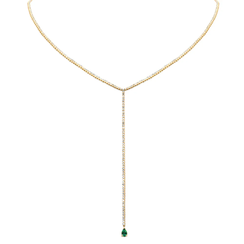 <span style="color:purple">SPECIAL!</span>5.85ct G SI 14K Yellow Gold Diamond Emerald Drop Tennis Necklace 14+4" Long - Image 2