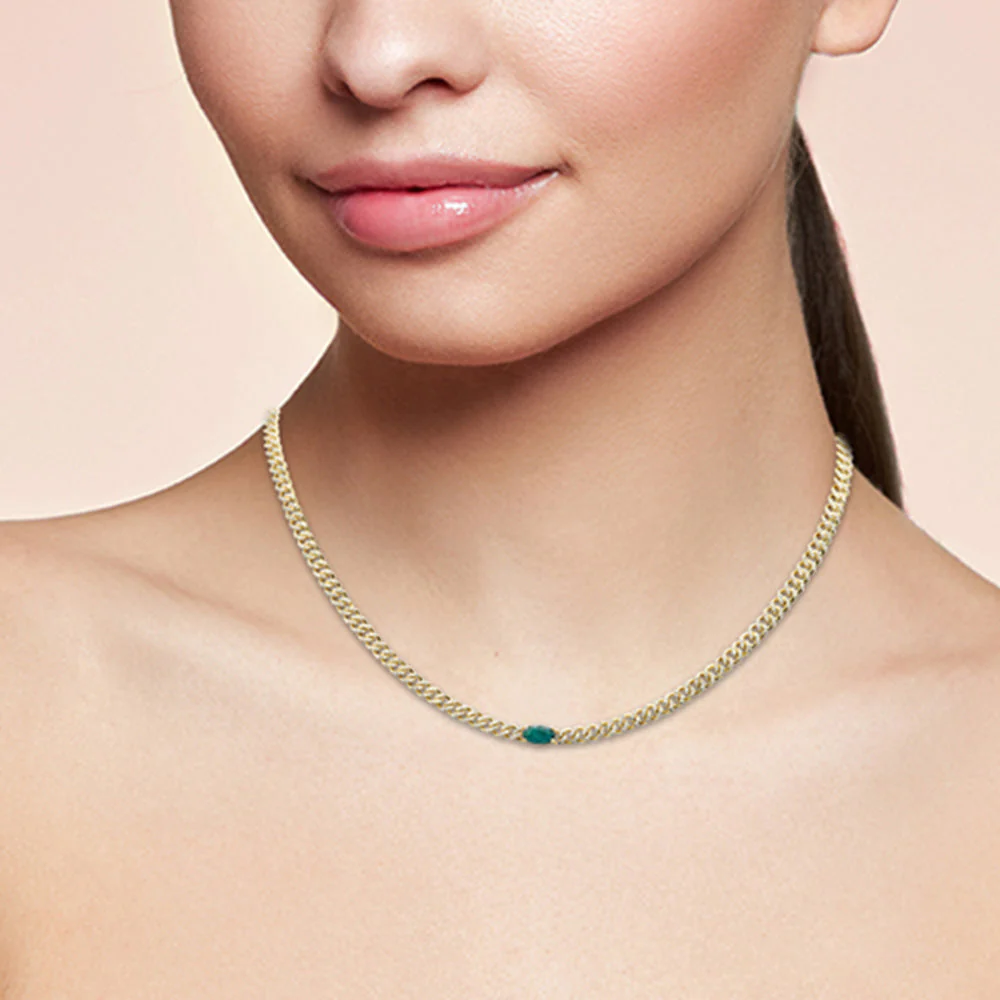 <span style="color:purple">SPECIAL!</span> 2.17ct G SI 14K Yellow Gold Oval Shaped Emerald Gemstone & Diamond Cuban Necklace 13+3" Long - Image 2