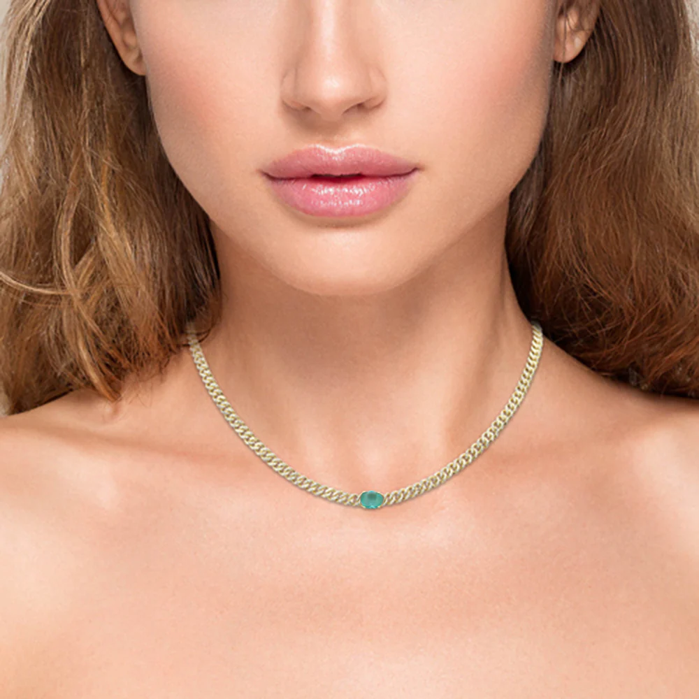 <span style="color:purple">SPECIAL!</span> 2.05ct G SI 14K Yellow Gold Emerald Gemstone Diamond & Emerald Gemstone Chain Necklace 13+3" Long - Image 2