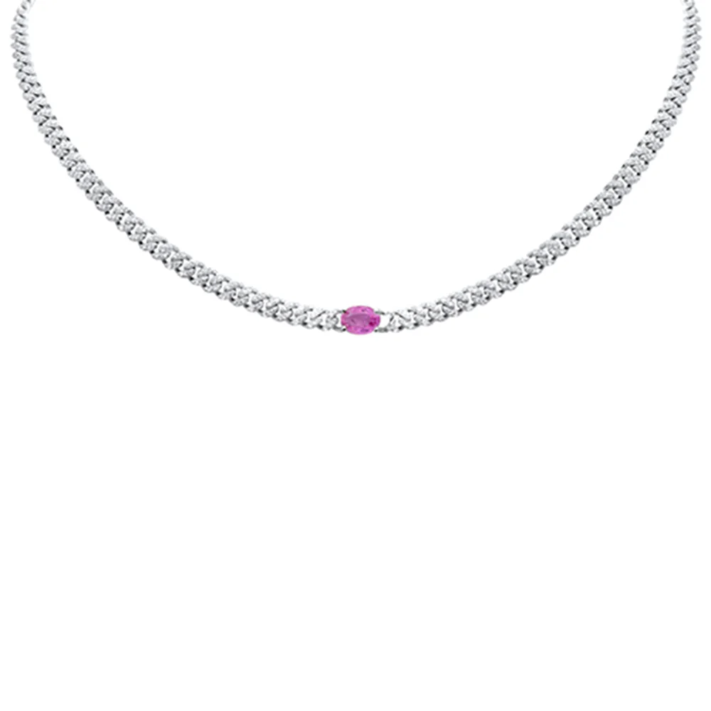 <span style="color:purple">SPECIAL!</span> 2.38ct G SI 14K White Gold Diamond & Pink Sapphire Gemstone Chain Necklace 13+3" Long - Image 2