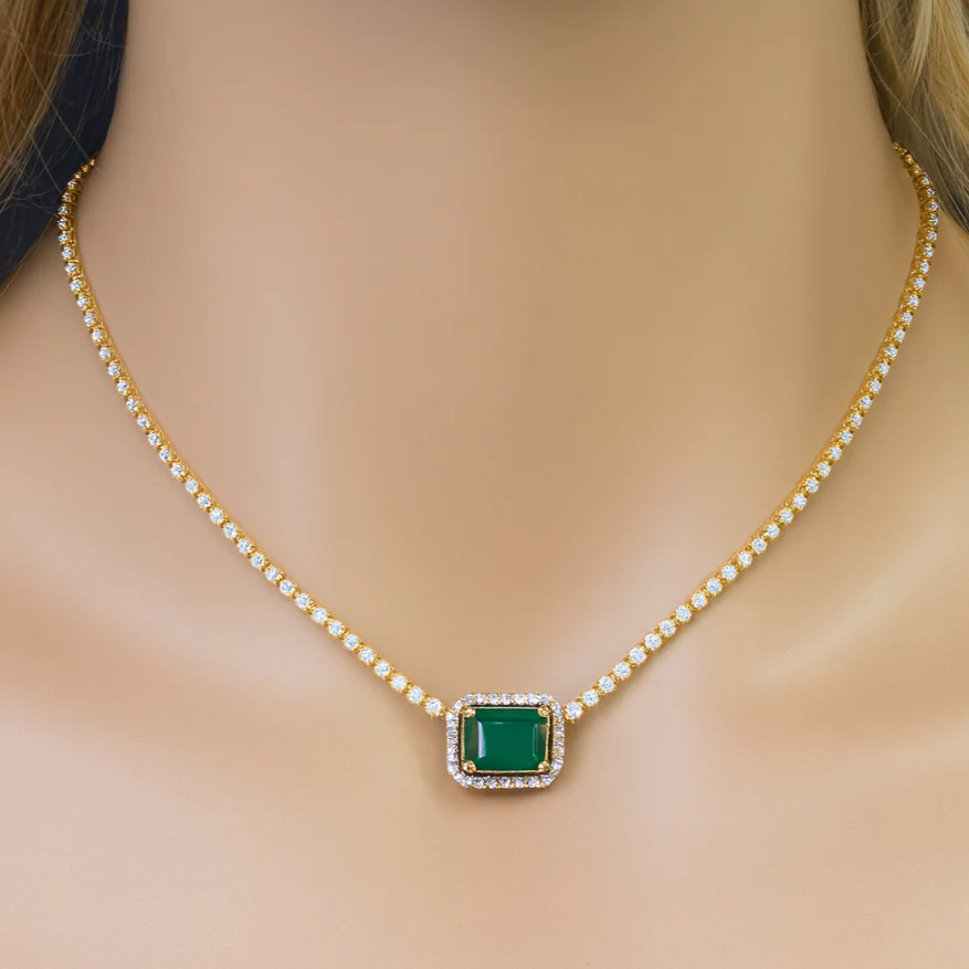 <span style="color:purple">SPECIAL!</span> 3.79ct G SI 14K Yellow Gold Diamond & Natural Green Emerald Gemstone Necklace - Image 2