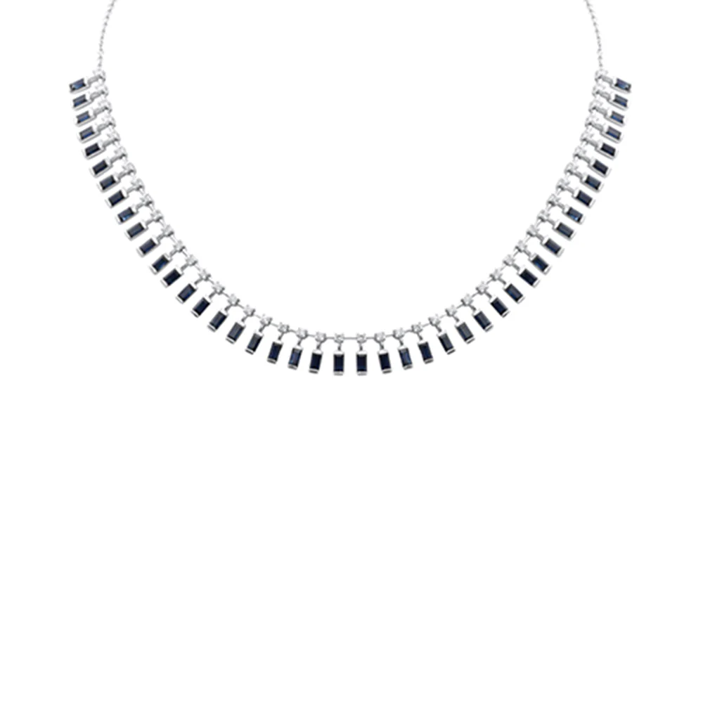 <span style="color:purple">SPECIAL!</span> 1.75ct G SI 14K White Gold Diamond & Blue Sapphire Pendant Necklace 14 + 2" Ext