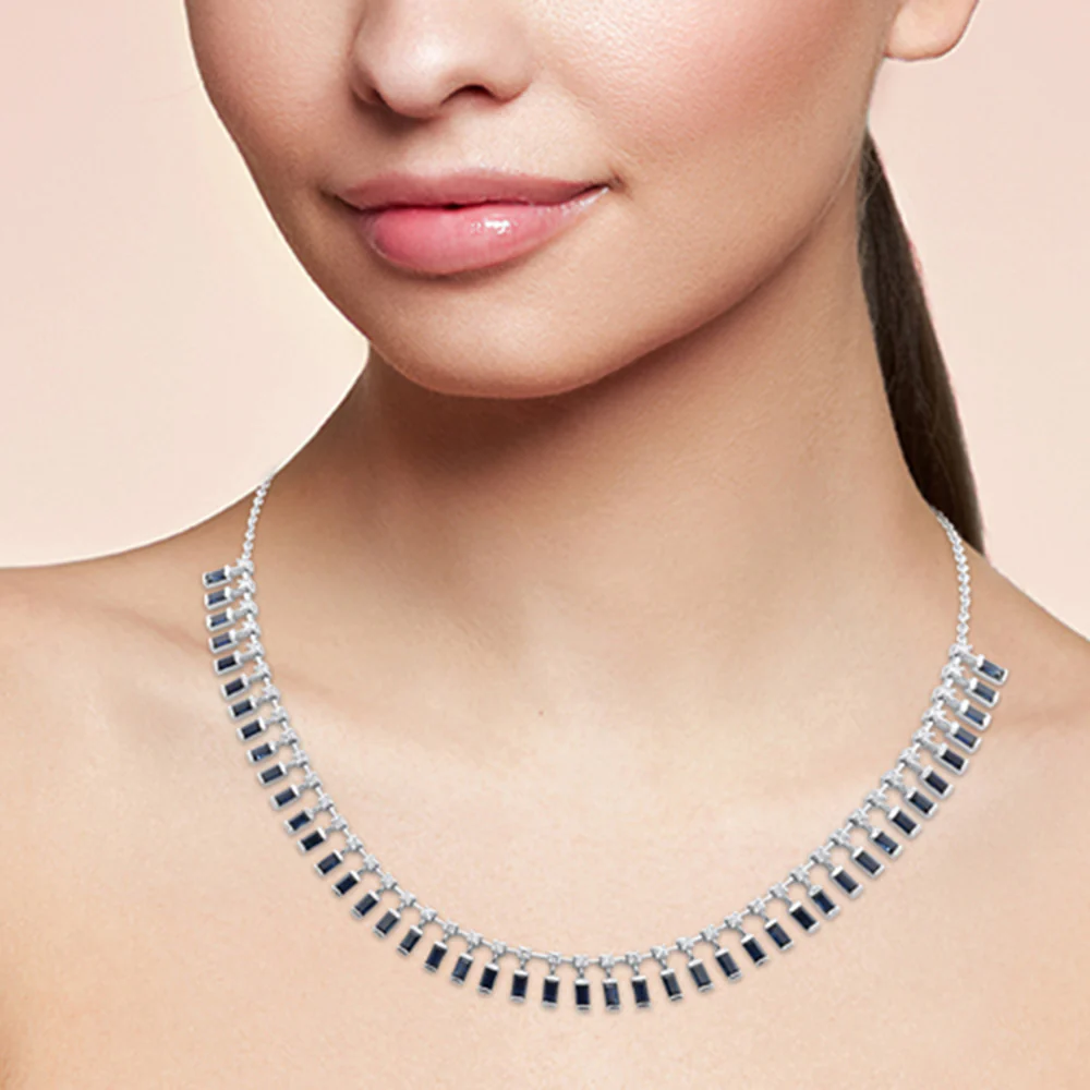 <span style="color:purple">SPECIAL!</span> 1.75ct G SI 14K White Gold Diamond & Blue Sapphire Pendant Necklace 14 + 2" Ext - Image 2