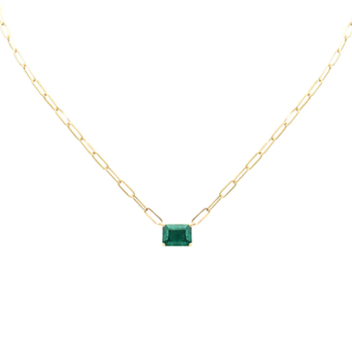 <span style="color:purple">SPECIAL!</span> 2.00ct G SI 14K Yellow Gold Green Emerald Gemstone Paperclip Necklace 14 + 2" Ext - Image 2