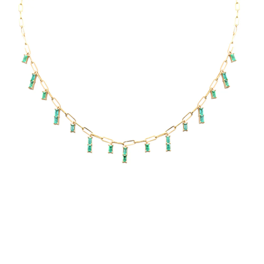 <span>DIAMOND CLOSEOUT! </span> 2.42ct G SI 14K Yellow Gold Green Emerald Gemstone Dangling Paperclip Necklace 16 + 2" Ext - Image 2