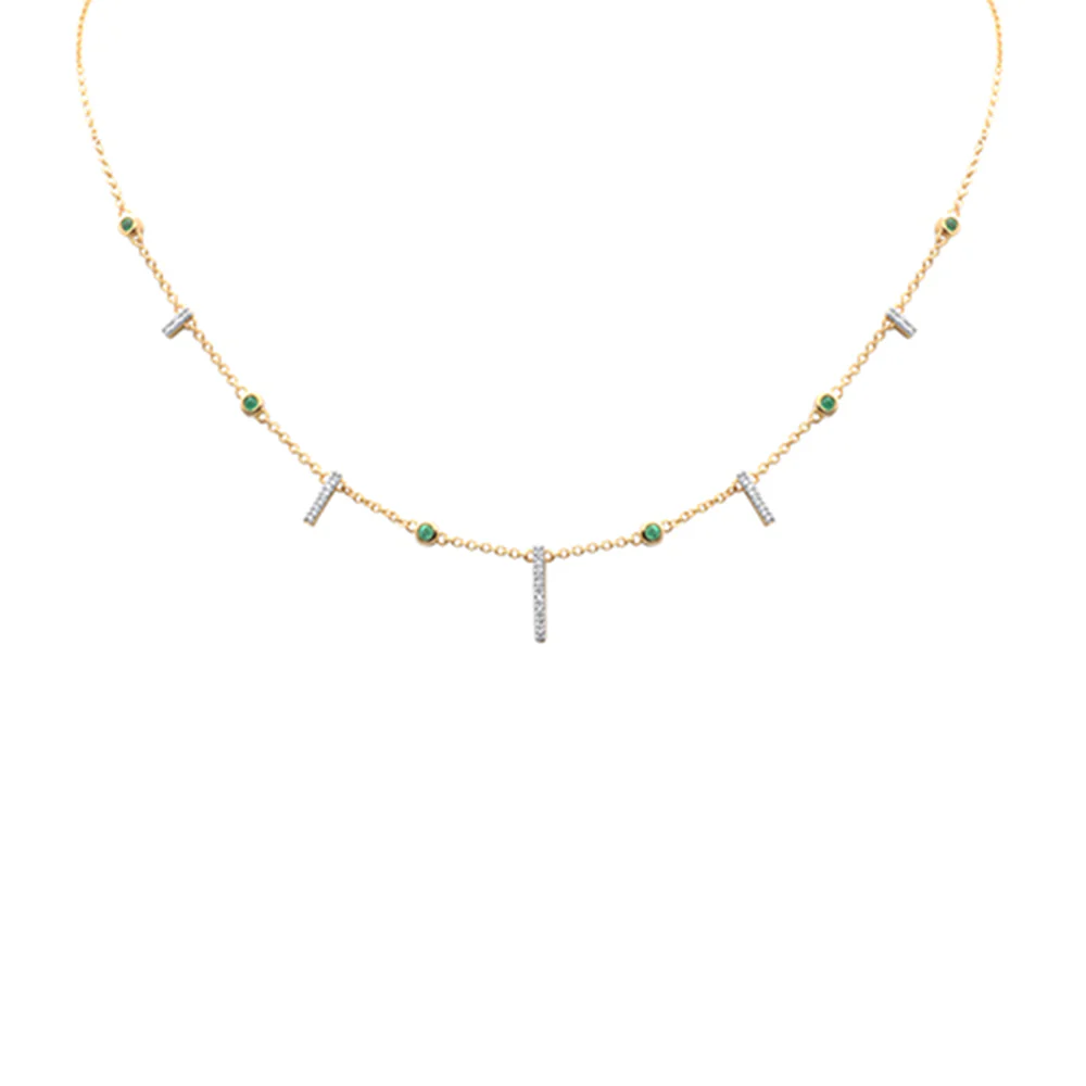 <span>GEMSTONE CLOSEOUT! </span>.23ct G SI 14K Yellow Gold Diamond & Green Emerald Modern Necklace 14 + 2" Ext