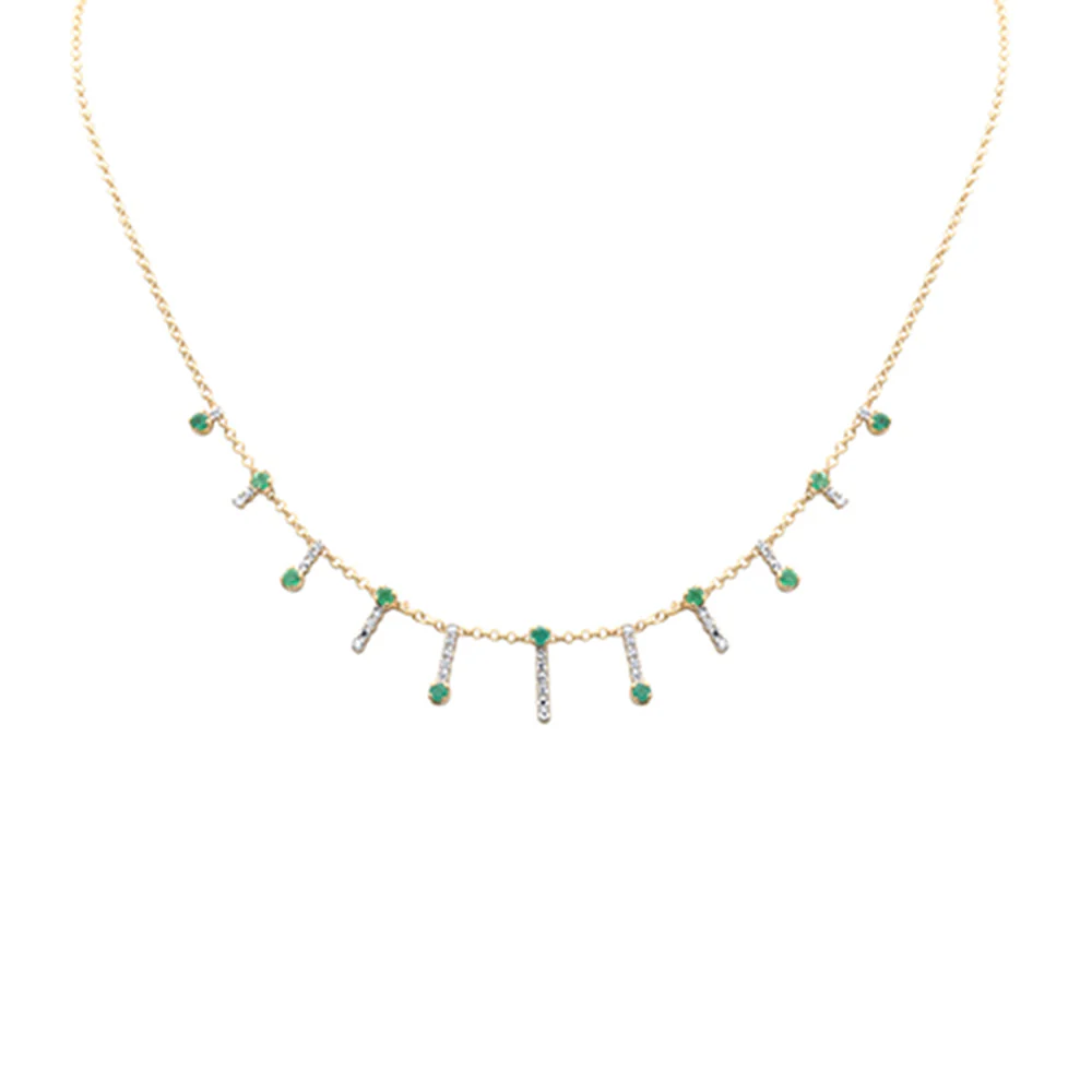 <span style="color:purple">SPECIAL!</span> .98ct G SI 14K Yellow Gold Diamond & Emerald Dangling Necklace 16 + 2" Ext