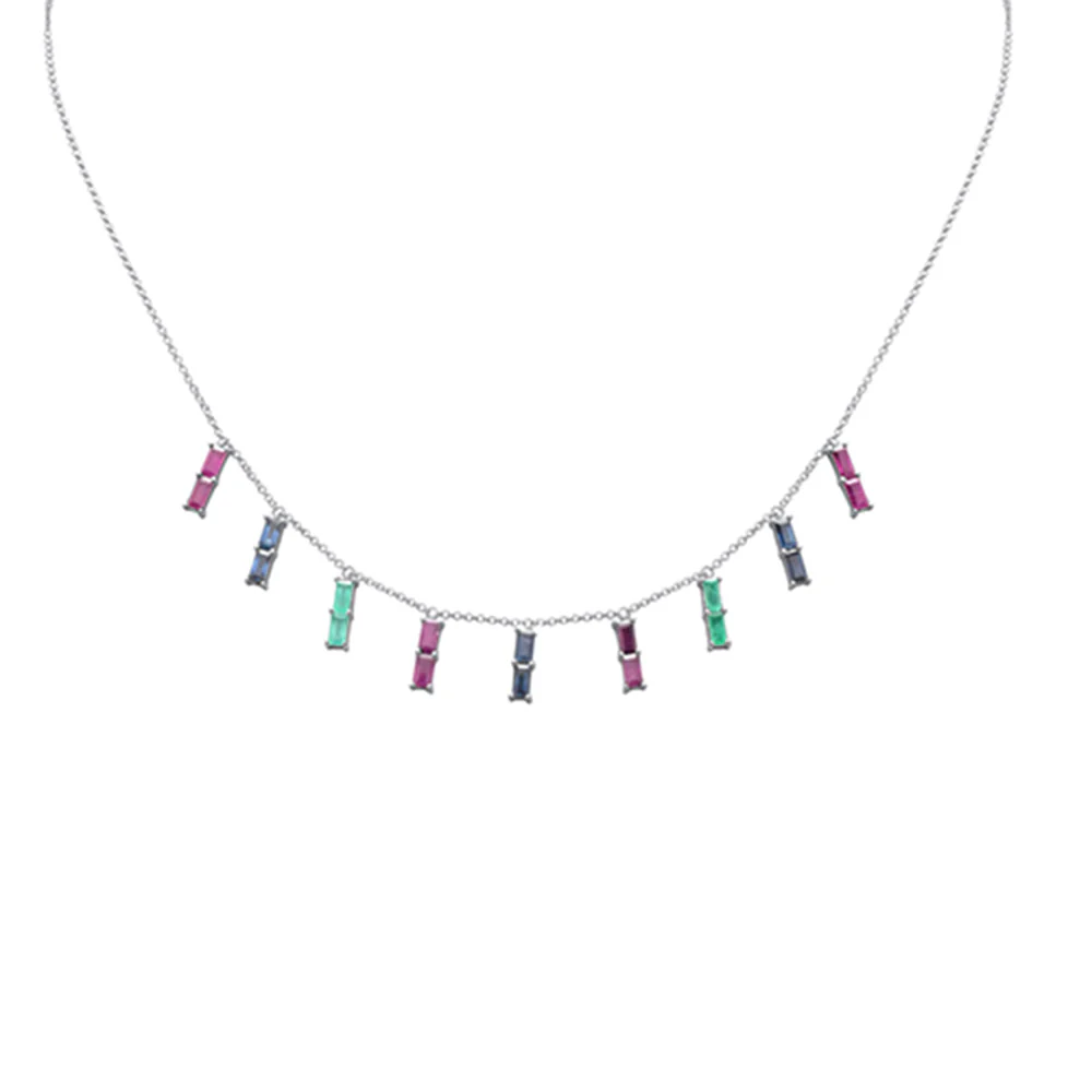 <span>GEMSTONE CLOSEOUT! </span>2.80ct G SI 14K White Gold Multi Color Gemstone Necklace 16 + 2" Ext - Image 2