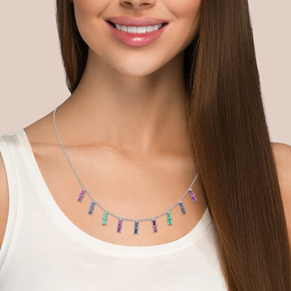 <span>GEMSTONE CLOSEOUT! </span>2.80ct G SI 14K White Gold Multi Color Gemstone Necklace 16 + 2" Ext - Image 3