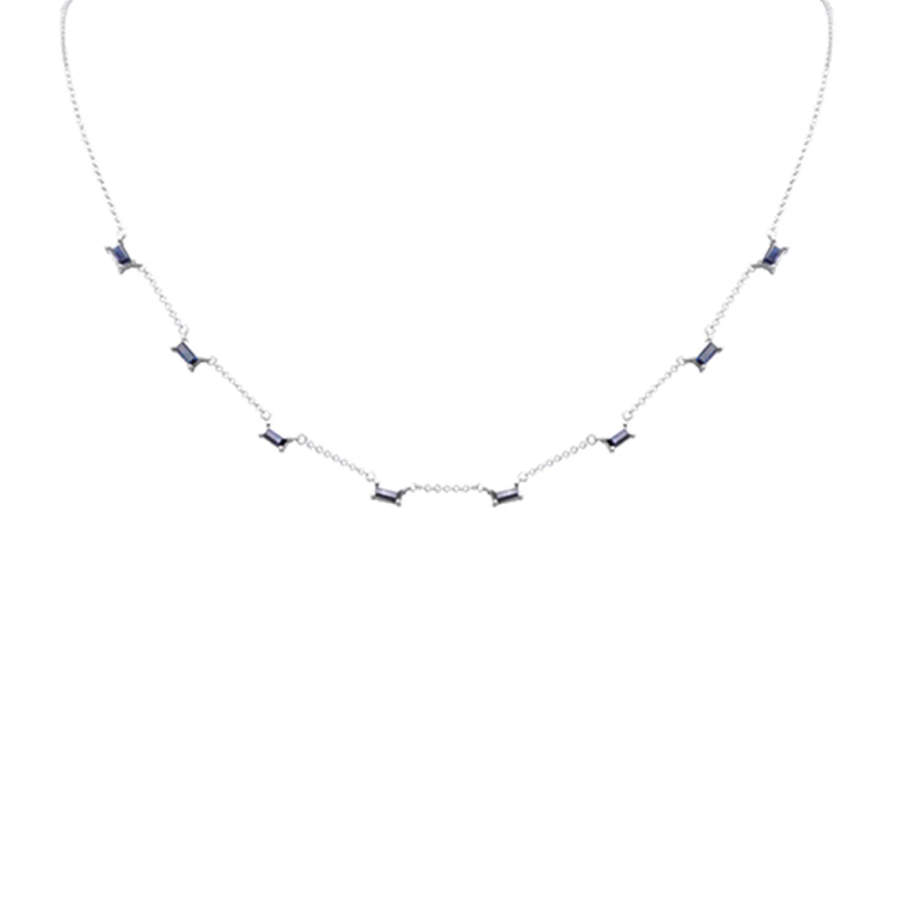 <span>GEMSTONE CLOSEOUT! </span> .88ct G SI 14K White Gold Blue Sapphire Gemstone Necklace 16 + 2" Ext