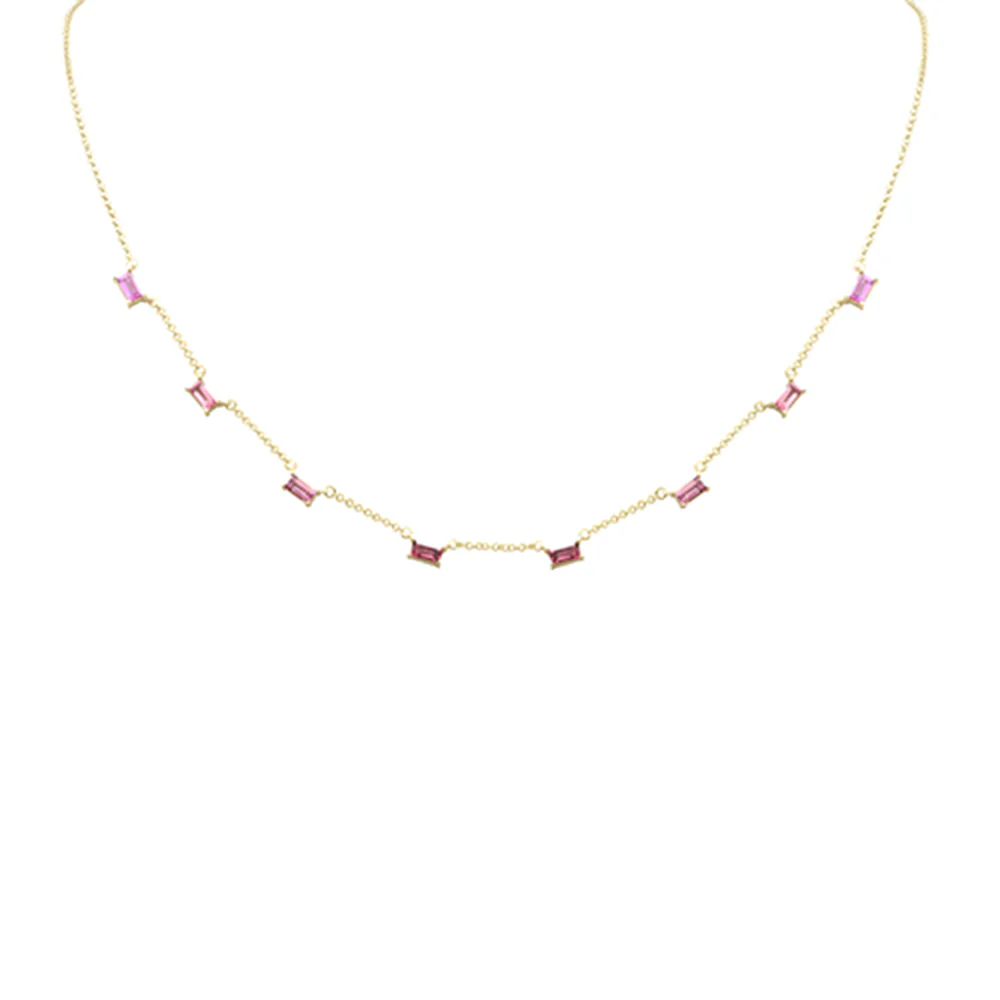 <span>GEMSTONE CLOSEOUT! </span> .48ct G SI 14K Yellow Gold Pink Tourmaline Station Necklace 16 + 2" Ext - Image 2