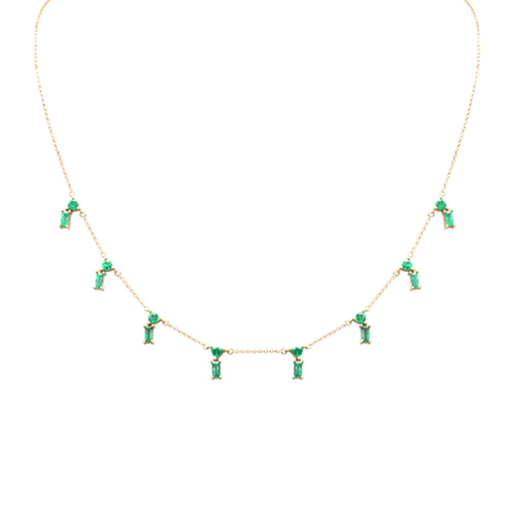 <span style="color:purple">SPECIAL!</span> 1.52ct G SI 14K Yellow Gold Green Emerald Gemstone Dangling Necklace 16 + 2" Ext