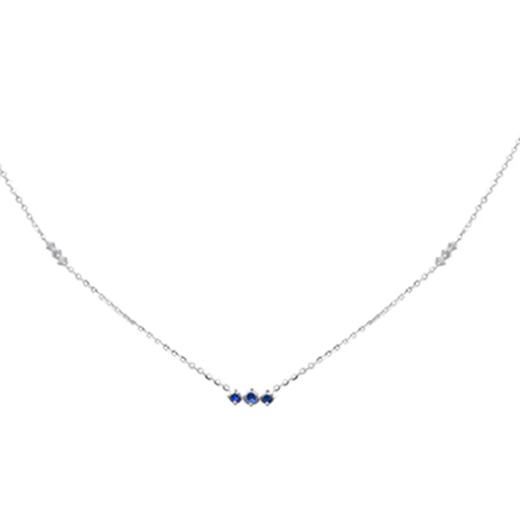 <span>DIAMOND CLOSEOUT! </span> .32ct G SI 14K White Gold Diamond & Blue Sapphire Pendant Necklace 16 + 2" Ext
