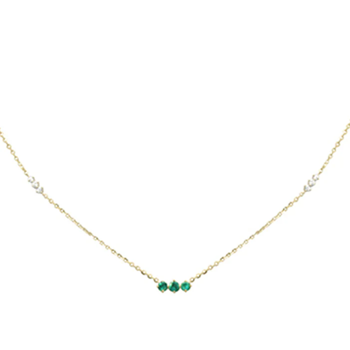 .27ct G SI 14K Yellow Gold Diamond & Emerald Pendant Necklace 16 + 2" Ext