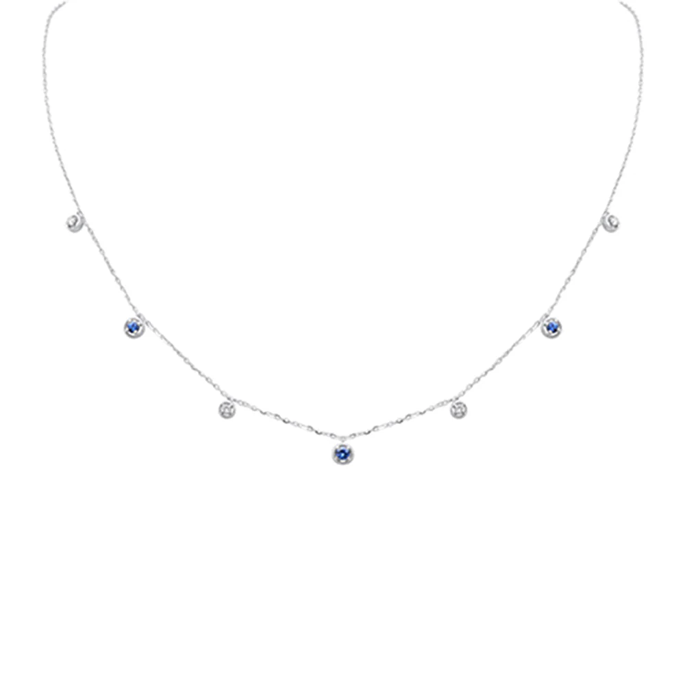 <span>DIAMOND CLOSEOUT! </span> .30ct G SI 14K White Gold Diamond & Blue Sapphire Pendant Necklace 16 + 2" Ext