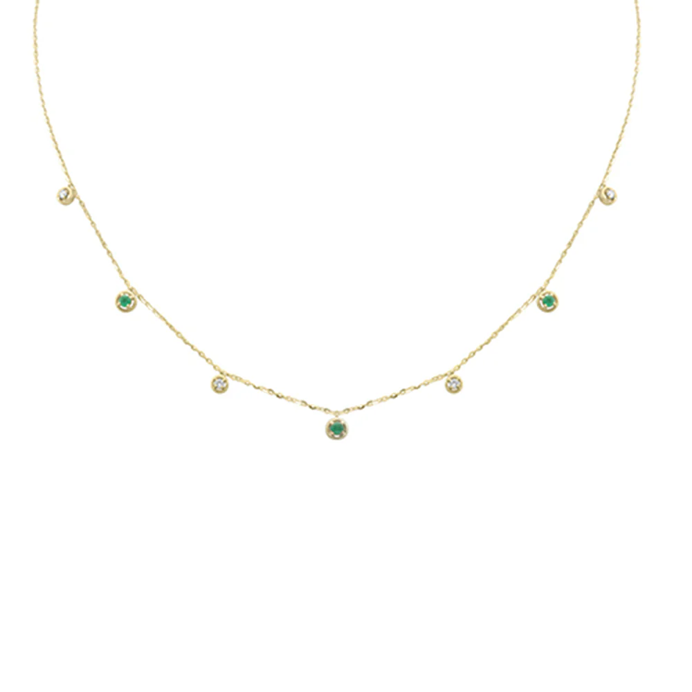 <span>DIAMOND CLOSEOUT! </span>.23ct G SI 14K Yellow Gold Diamond & Emerald Pendant Necklace 16 + 2" Ext