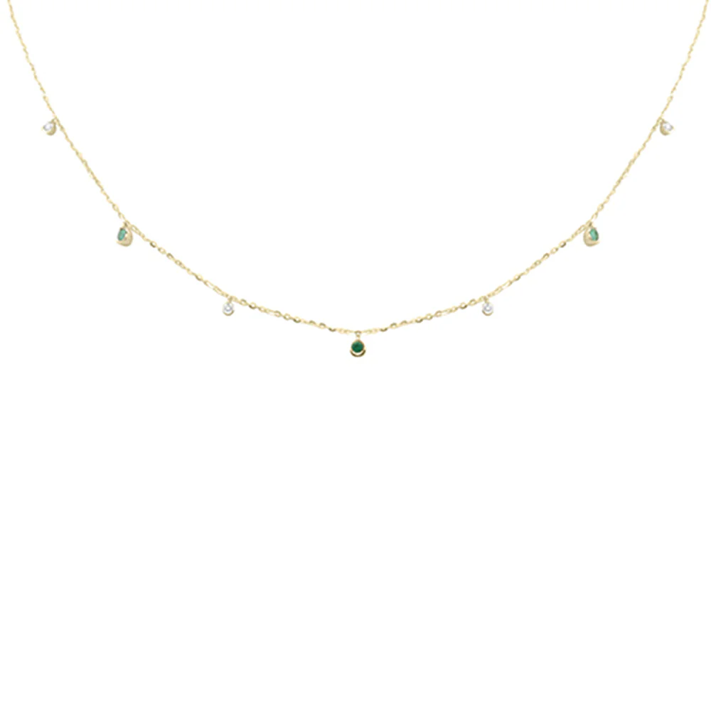 .25ct G SI 14K Yellow Gold Diamond & Emerald Pendant Necklace 16 + 2" Ext