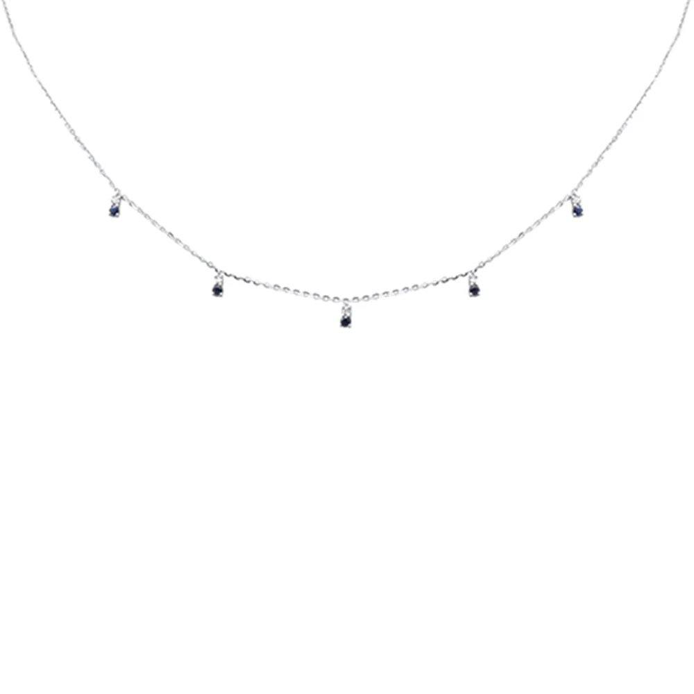 .30ct G SI 14K White Gold Diamond & Blue Sapphire Pendant Necklace 16 + 2" Ext