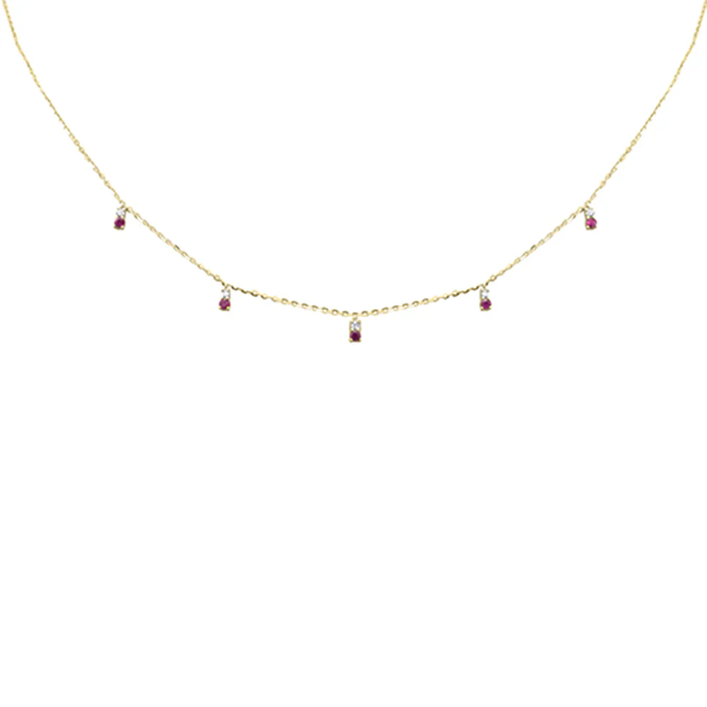 .32ct G SI 14K Yellow Gold Diamond & Ruby Pendant Necklace 16 + 2" Ext