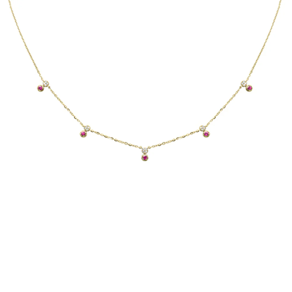 .35ct G SI 14K Yellow Gold Diamond & Ruby Pendant Necklace 16 + 2" Ext