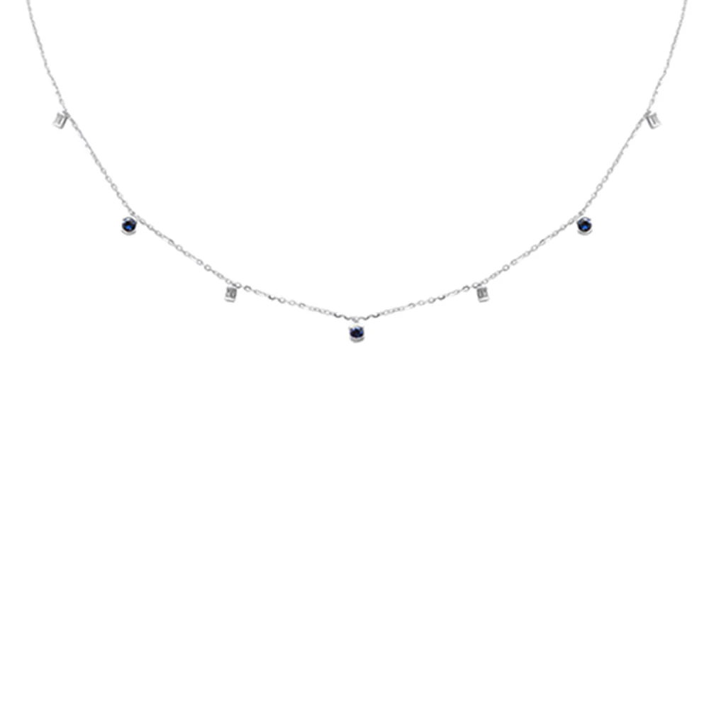 <span style="color:purple">SPECIAL!</span> .32ct G SI 14K White Gold Diamond & Blue Sapphire Pendant Necklace 16 + 2" Ext