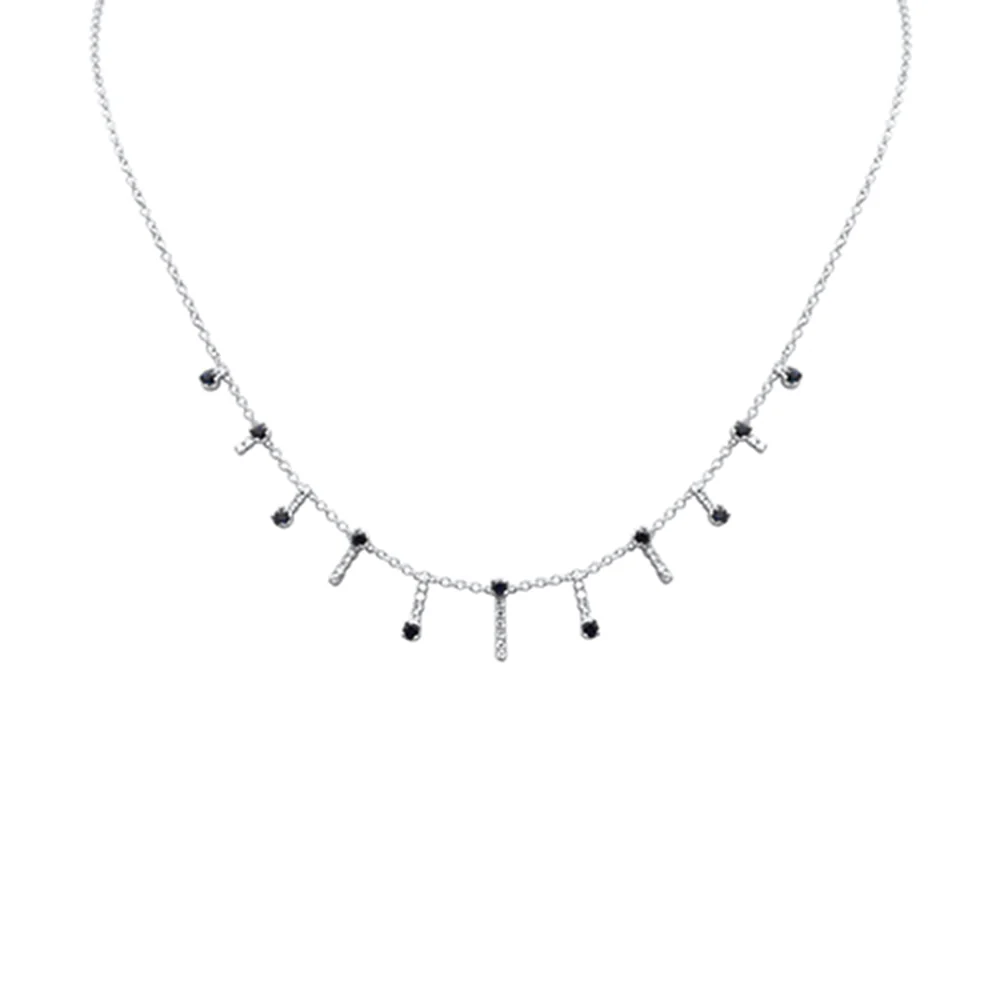 <span>GEMSTONE CLOSEOUT! </span> 1.28ct G SI 14K White Gold Diamond & Blue Sapphire Dangling Necklace 16 + 2" Ext