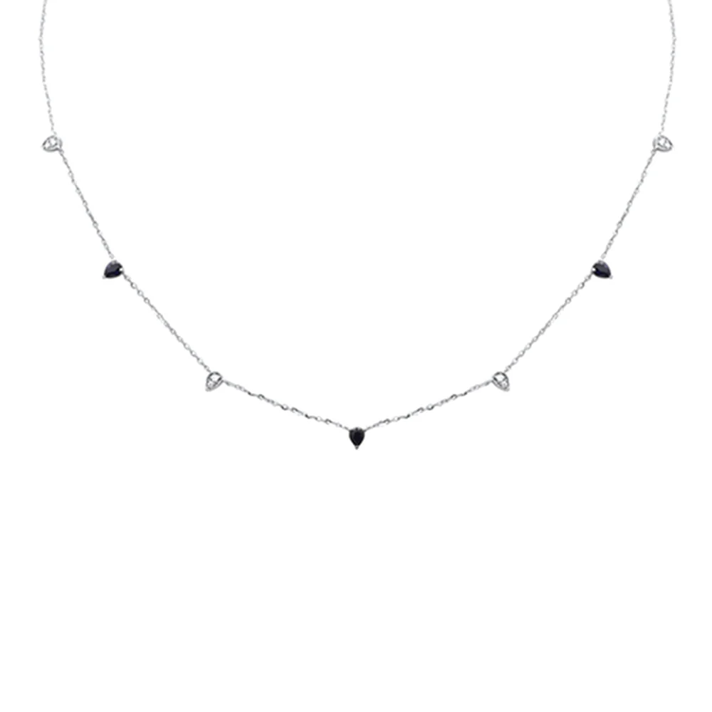 <span>DIAMOND CLOSEOUT! </span> .62ct G SI 14K White Gold Diamond & Blue Sapphire Pendant Necklace 16 + 2" Ext