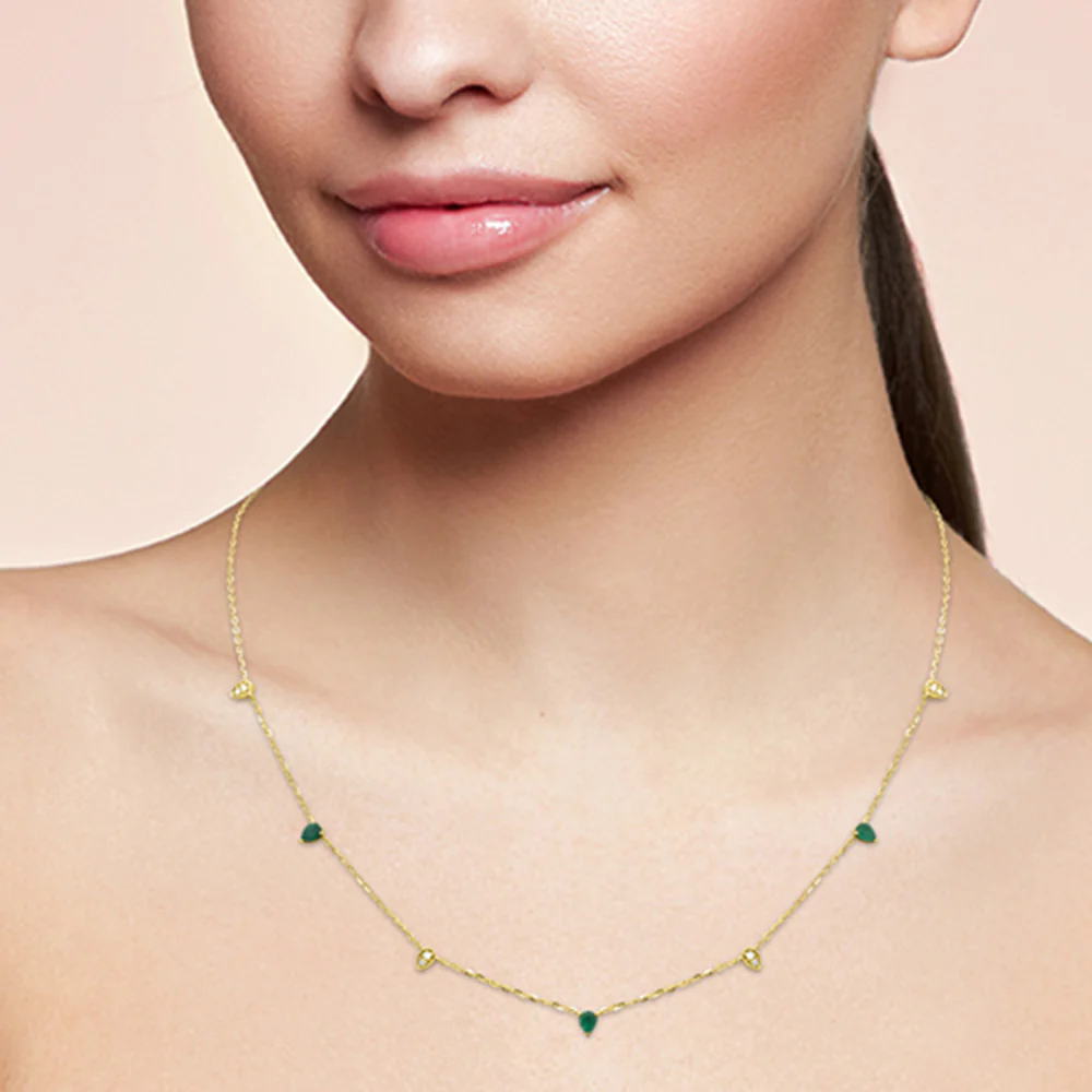 <span style="color:purple">SPECIAL!</span> .41ct G SI 14KT Yellow Gold Diamond & Emerald Pendant Necklace 16 + 2" Ext - Image 2