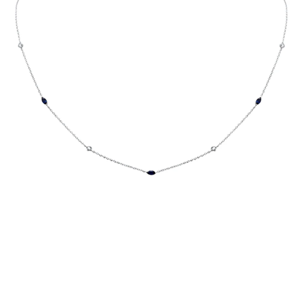 <span>DIAMOND CLOSEOUT! </span> .37ct G SI 14K White Gold Diamond & Blue Sapphire Pendant Necklace 16 + 2" Ext