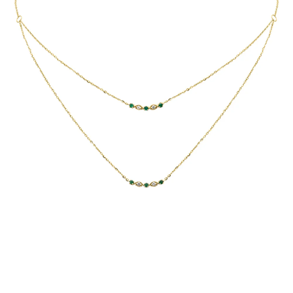 <span>DIAMOND CLOSEOUT! </span> .22ct G SI 14K Yellow Gold Diamond & Emerald Pendant Necklace 16 + 2" Ext