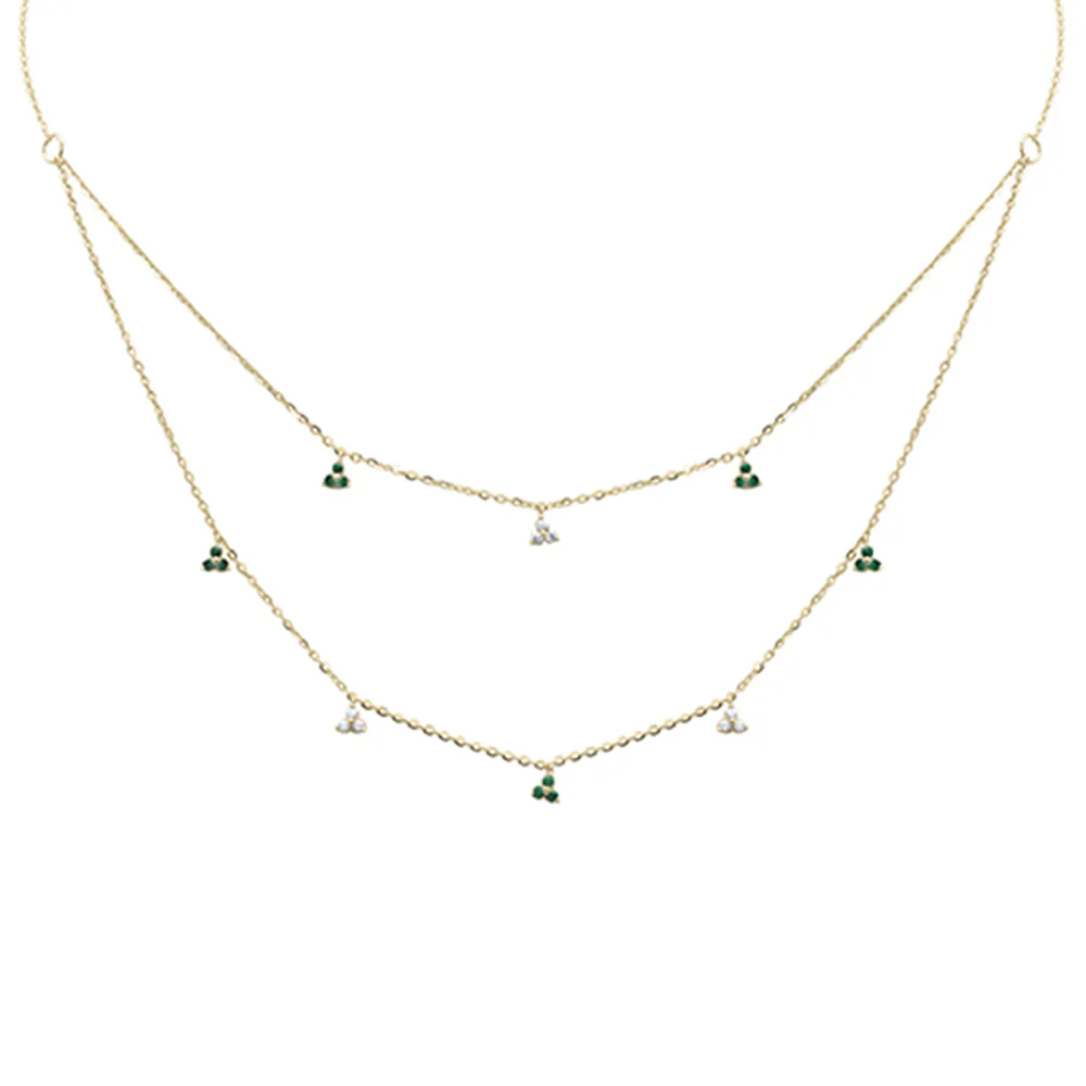 <span style="color:purple">SPECIAL!</span> .26ct G SI 14K Yellow Gold Diamond & Emerald Gemstone Pendant Necklace 16+2" Long