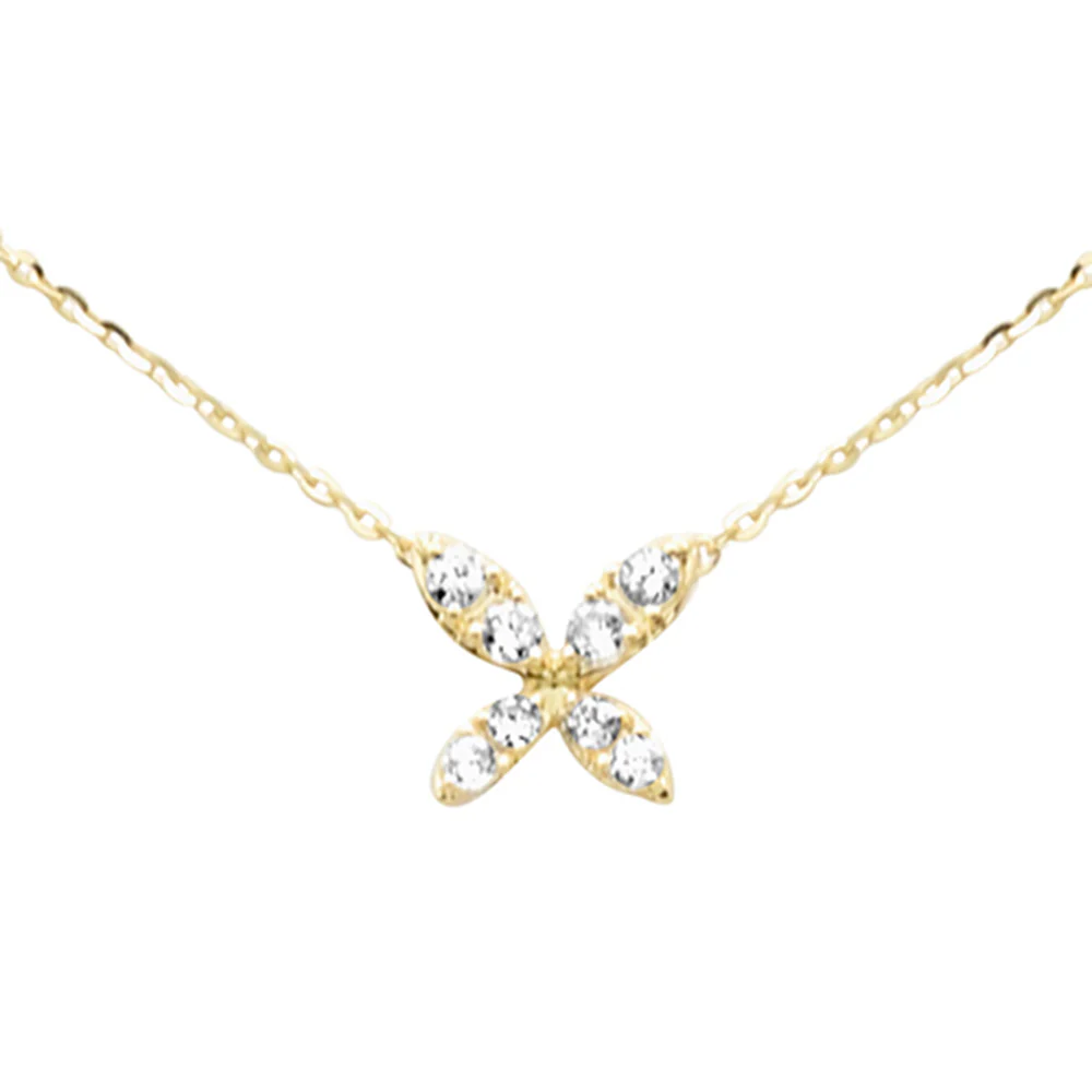 <span style="color:purple">SPECIAL!</span>.16ct G SI 14K Yellow Gold Diamond Flower Pendant Necklace 16+2" Ext