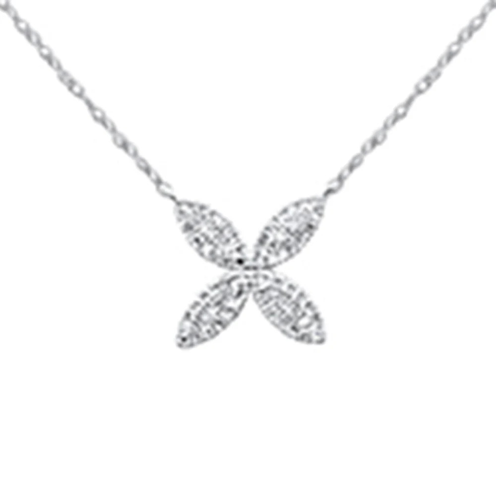 .16ct G SI 14K White Gold Diamond Flower Pendant Necklace 16+2" Long