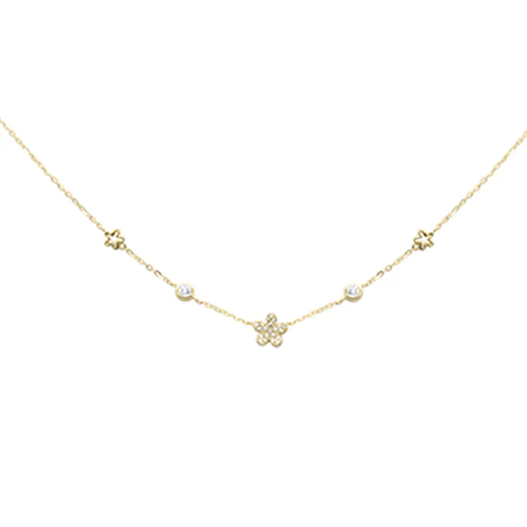 .09ct G SI 14K Yellow Gold Diamond Flower Pendant Necklace 16+2" Long