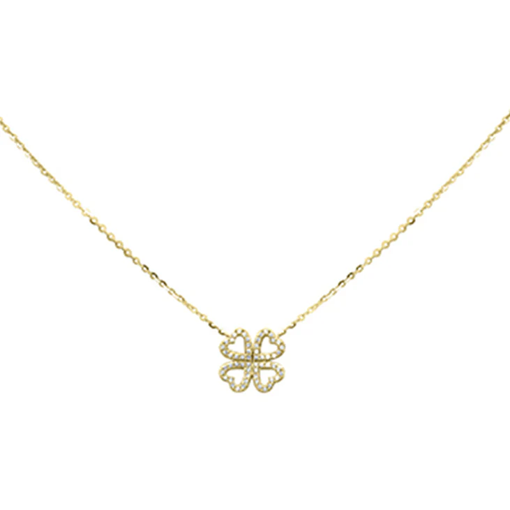 <span style="color:purple">SPECIAL!</span> .18ct G SI 14K Yellow Gold Diamond Clover Leaf Pendant Necklace 16+2" Long