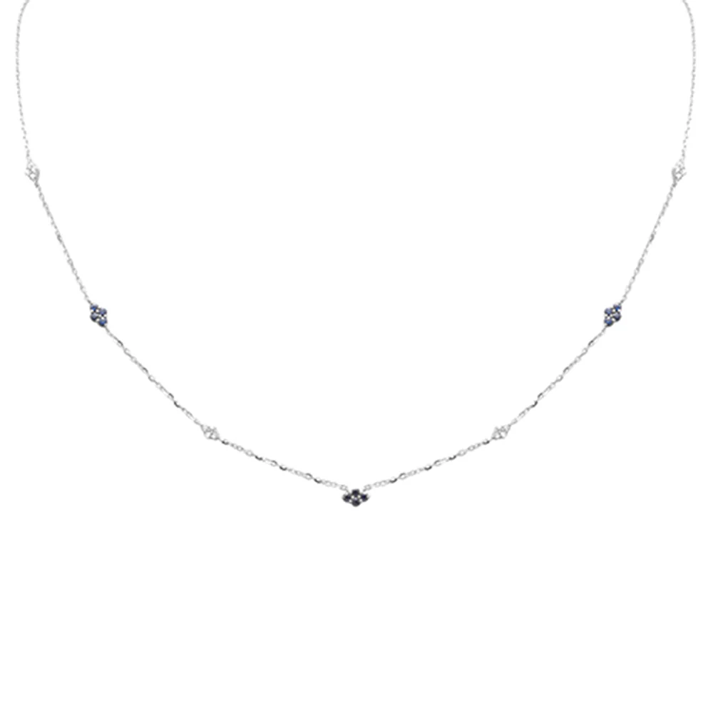 <span>DIAMOND CLOSEOUT! </span> .39ct G SI 14K White Gold Diamond & Blue Sapphire Gemstone Pendant Necklace 16+2" Long