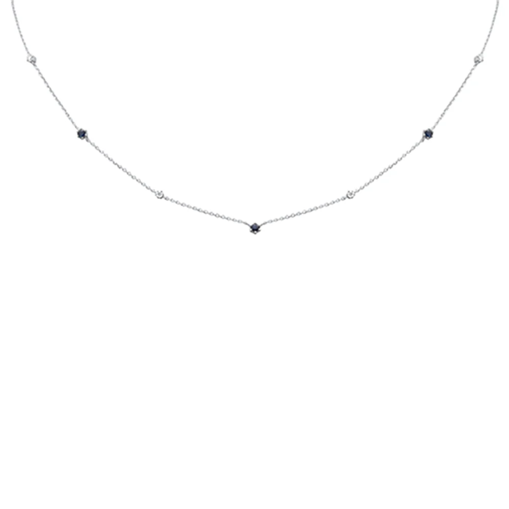 <span>DIAMOND CLOSEOUT! </span> .45ct G SI 14K White Gold Diamond Blue Sapphire Pendant Necklace 16+2" Long
