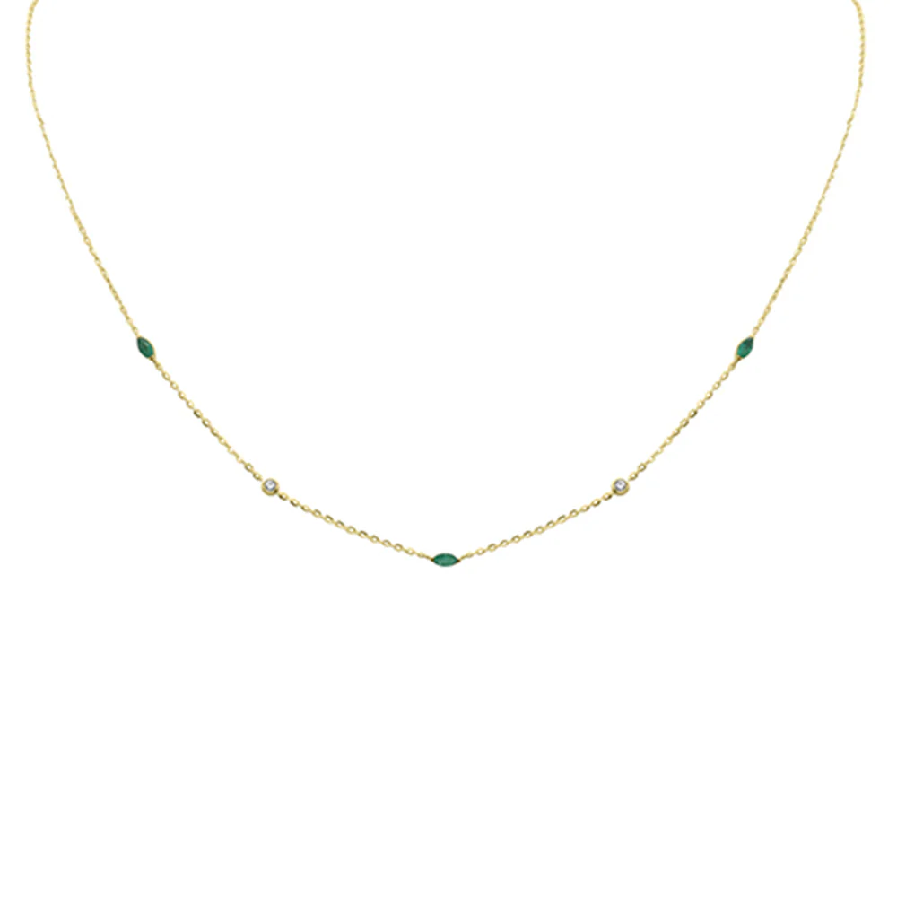 .27ct G SI 14K Yellow Gold Diamond & Emerald Gemstone Pendant Necklace 16+2" Long