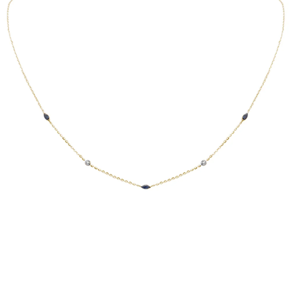 <span>DIAMOND CLOSEOUT! </span> .39ct G SI 14K Yellow Gold Diamond & Blue Sapphire Gemstone Pendant Necklace 16+2" Long