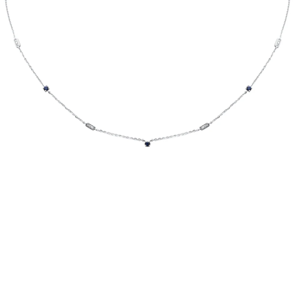 <span>DIAMOND CLOSEOUT! </span> .30ct G SI 14K White Gold Diamond & Blue Sapphire Gemstone Pendant Necklace 16+2" Long