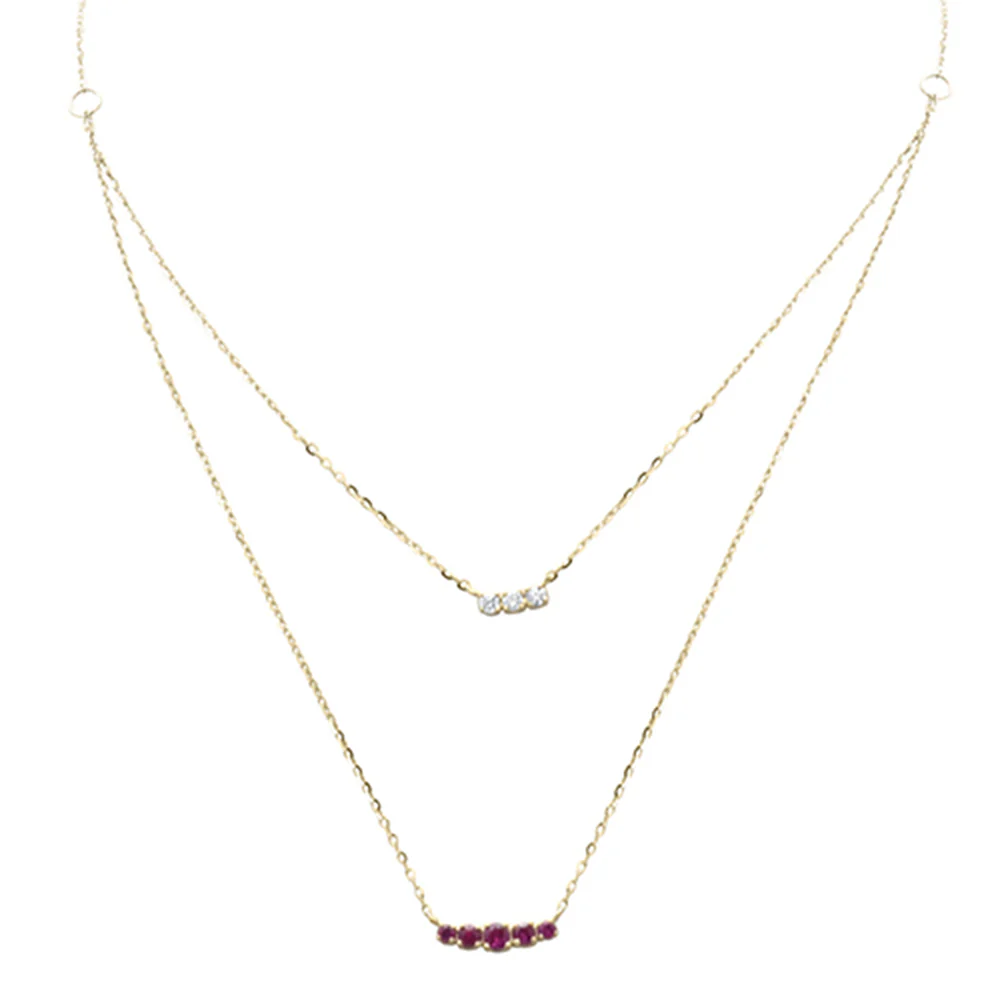 .33ct G SI 14K Yellow Gold Diamond & Ruby Gemstone Pendant Necklace 16+2" Long