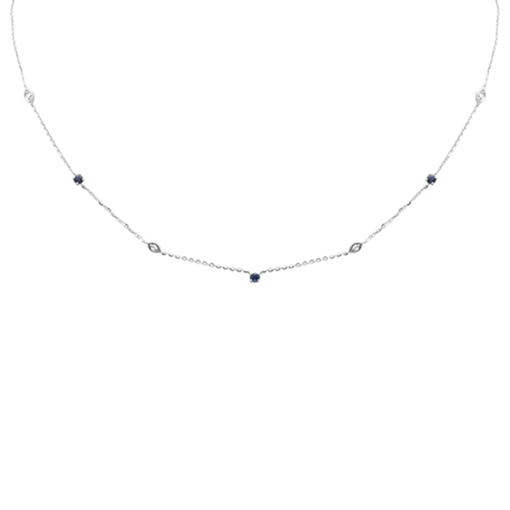 <span>DIAMOND CLOSEOUT! </span> .34ct G SI 14K White Gold Diamond & Blue Sapphire Gemstone Pendant Necklace 16+2" Long