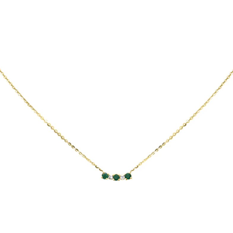 .22ct G SI 14K Yellow Gold Diamond & Emerald Gemstone Pendant Necklace 16+2" Long