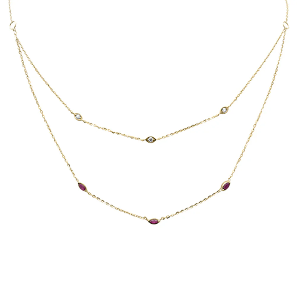 <span>DIAMOND CLOSEOUT! </span> .32ct G SI 14K Yellow Gold Diamond & Ruby Gemstone Pendant Necklace 16+2" Long