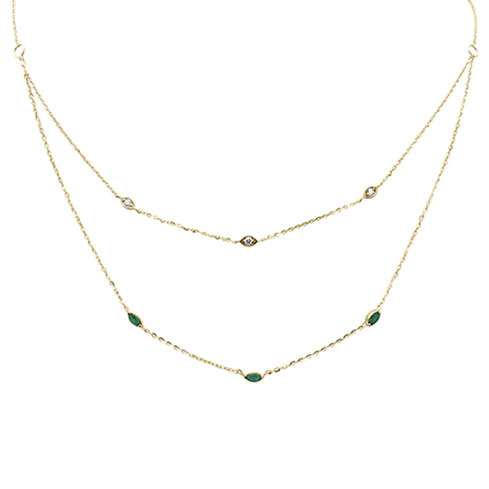 <span>DIAMOND CLOSEOUT! </span> .36ct G SI 14K Yellow Gold Diamond & Emerald Gemstone Pendant Necklace 16+2" Long