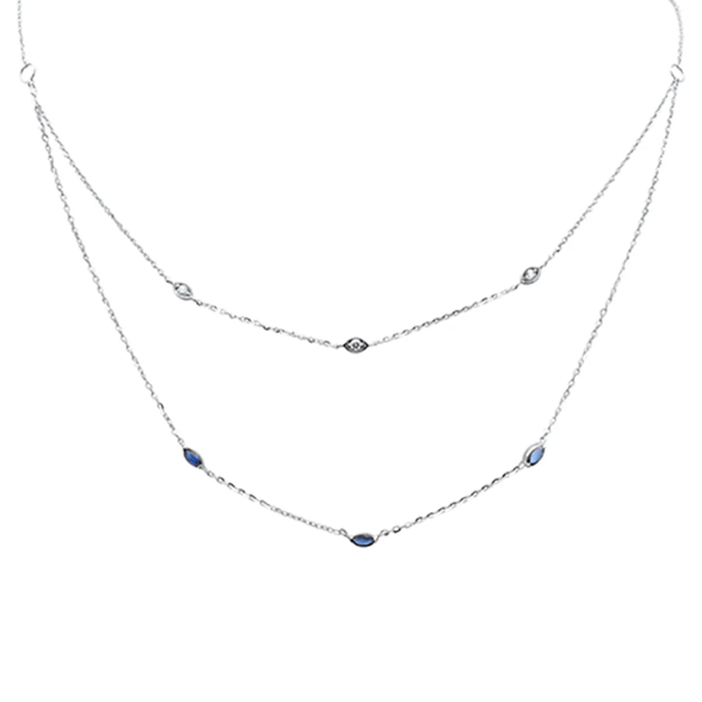 <span>DIAMOND CLOSEOUT! </span> .39ct G SI 14K White Gold Diamond & Blue Sapphire Gemstone Pendant Necklace 16+2" Long