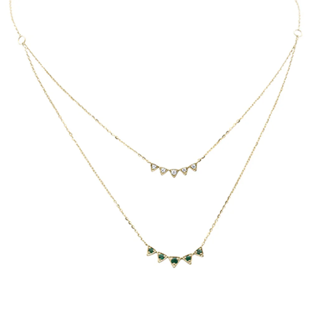 <span style="color:purple">SPECIAL!</span>.26ct G SI 14K Yellow Gold Diamond & Emerald Gemstone Pendant Necklace 16+2" Long