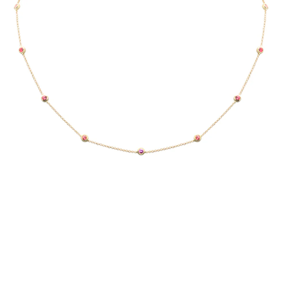<span style="color:purple">SPECIAL!</span> .64ct G SI 14K Yellow Gold Pink Sapphire Station Necklace 16 + 2" Ext