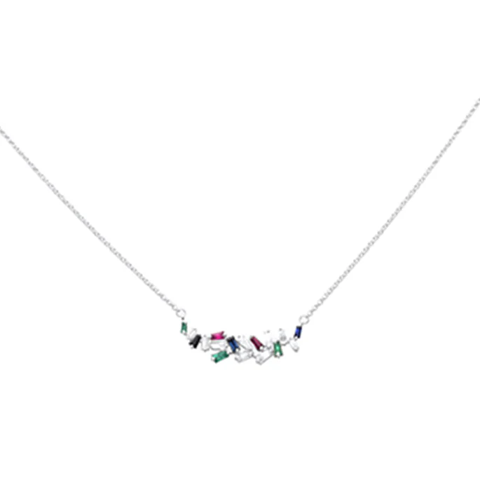 <span style="color:purple">SPECIAL!</span> .66ct G SI 14K White Gold Diamond & Multi Color Gemstone Pendant Necklace 18" Long